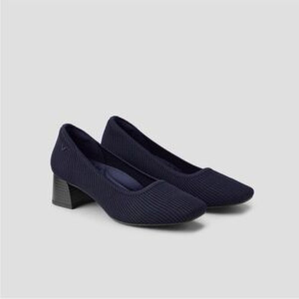 Women’s Navy Knit Block Heel Pumps